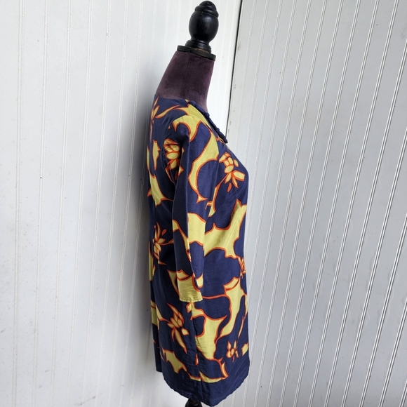 Ann Taylor LOFT Floral Knee Length Dress Navy Blue Green Orange 3/4 Sleeve 0P - Picture 5 of 14
